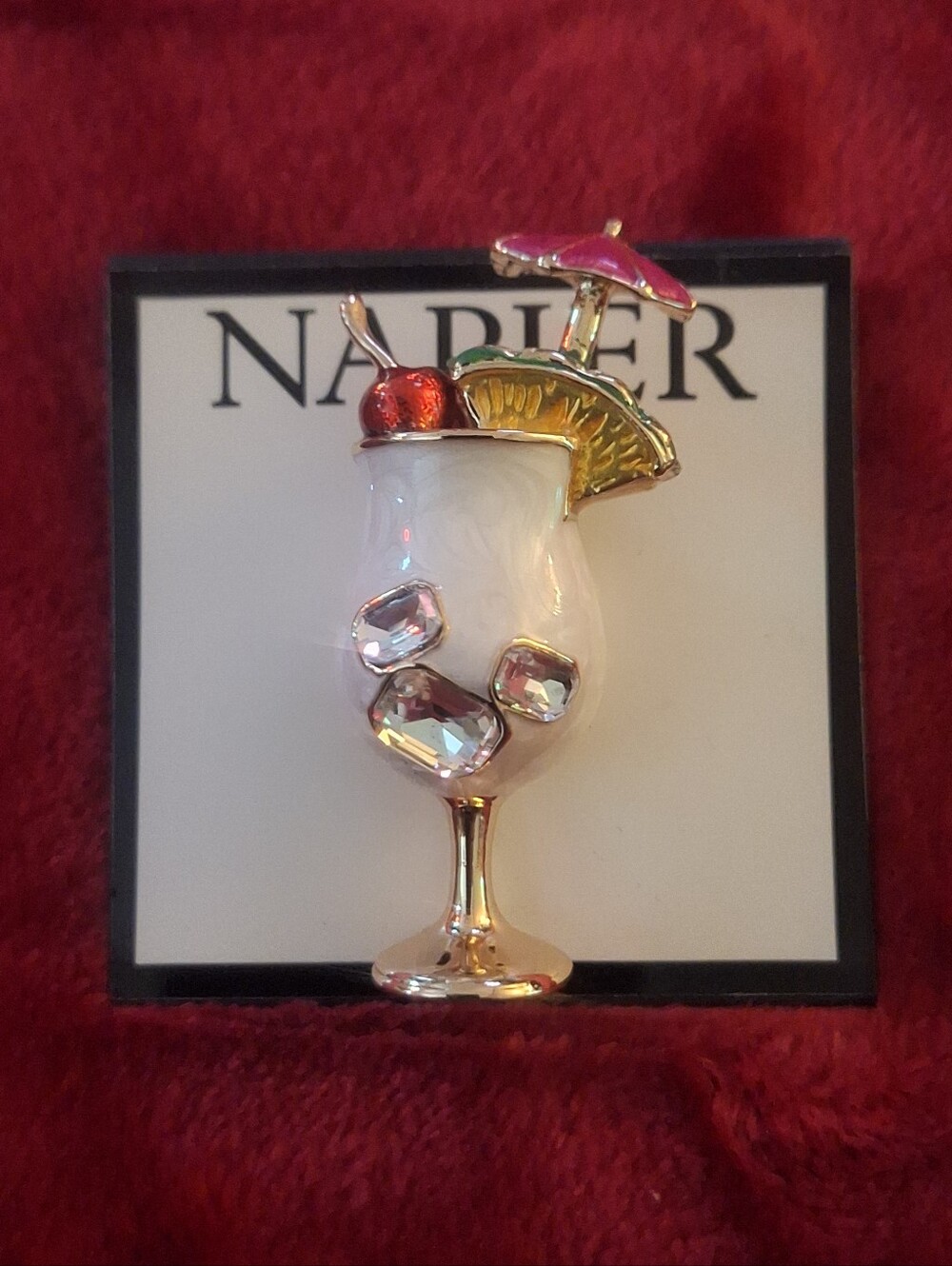 Napier Brand Colorful Bling Cocktail Pin Or Brooch 2.25" Tall x 1" Wide NWT